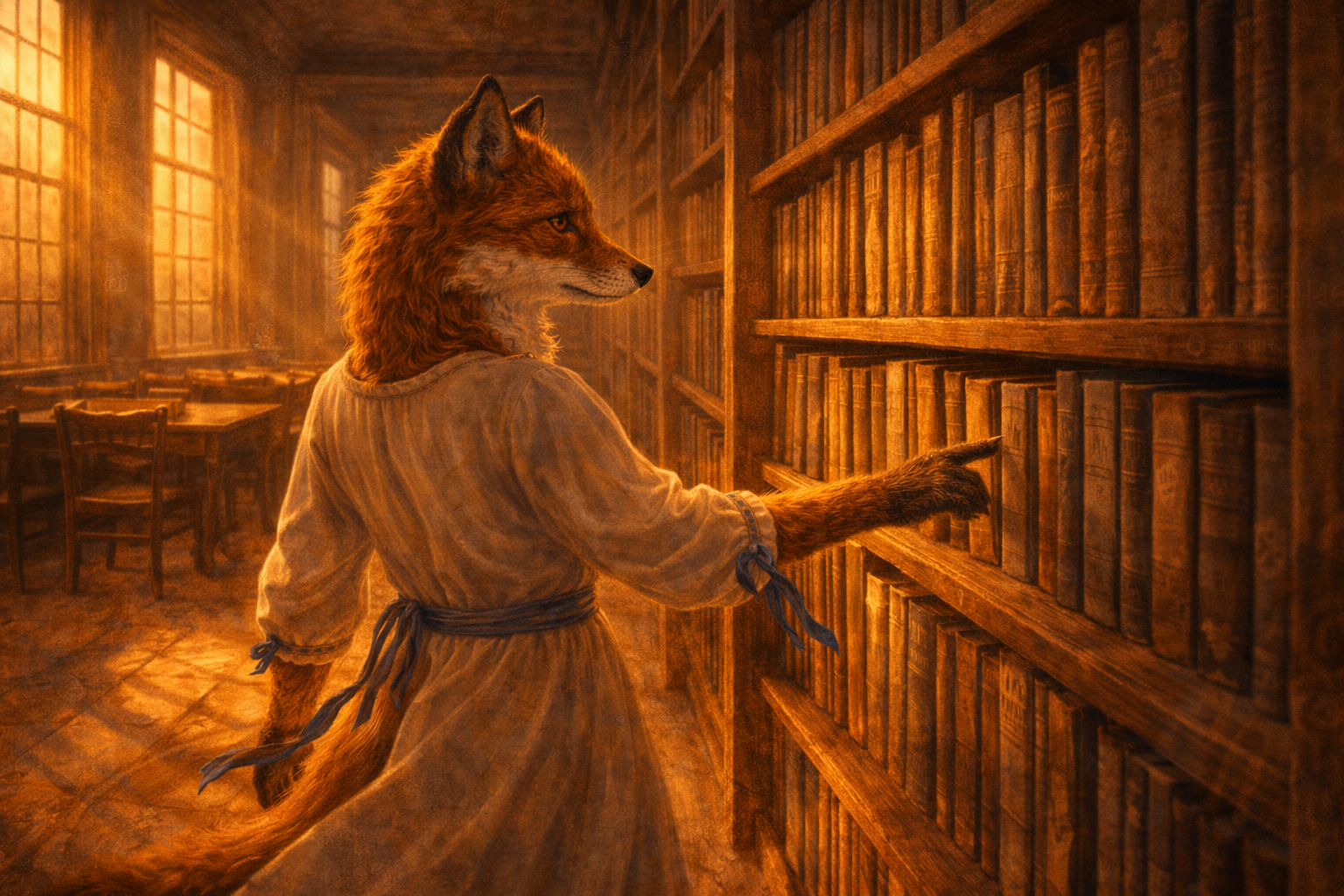 Foxyana in a sunlit Ukrainian library — the library as a site of cultural resistance